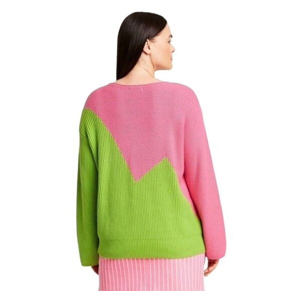 Victor Glemaud X Target Pink Green Asymmetric Relaxed Pullover Sweater Size S - Picture 7 of 9